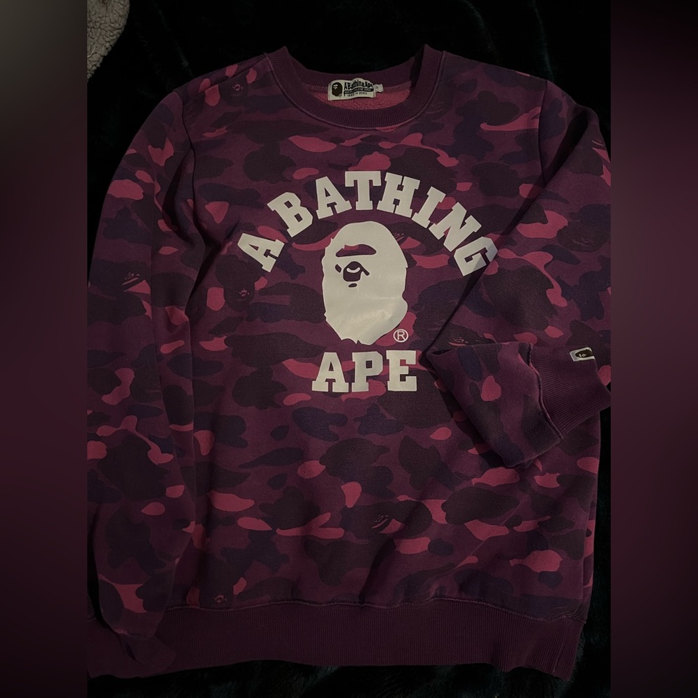 Bape Purple Crewneck Sweater with Signature Camo
